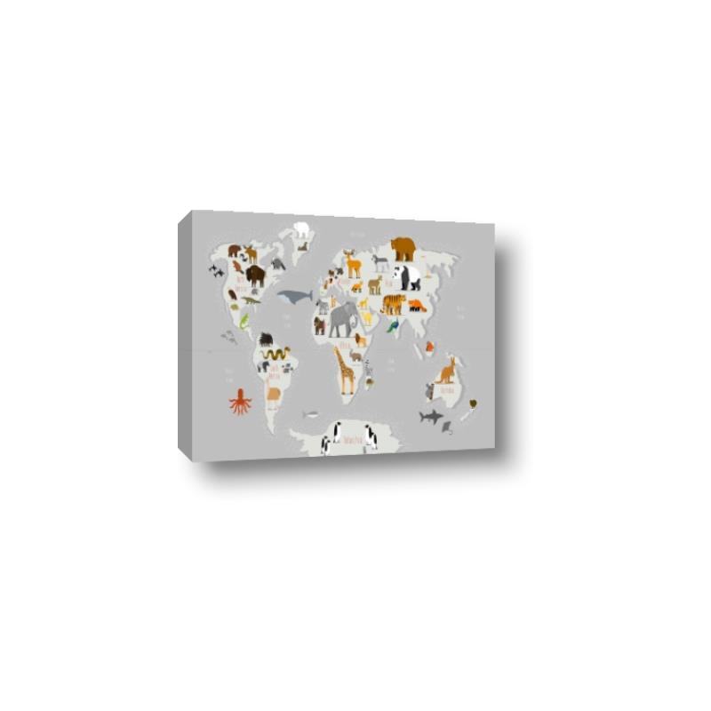 Picture of Animals Map Grey _GroupedProduct_Rectangle_Landscape_Canvas_