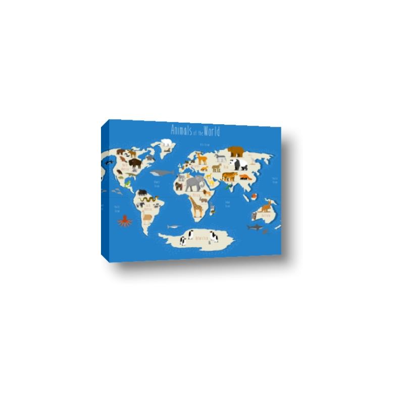 Picture of Animals Map Blue _GroupedProduct_Rectangle_Landscape_Canvas_