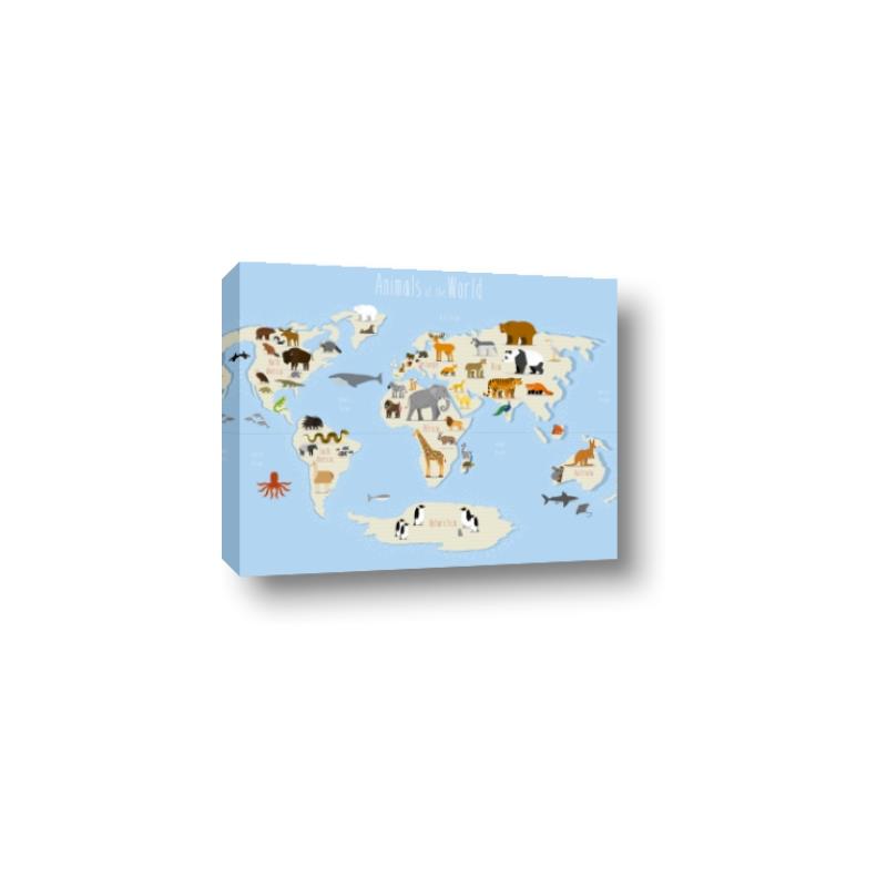 Picture of Animals Map Light Blue _GroupedProduct_Rectangle_Landscape_Canvas_