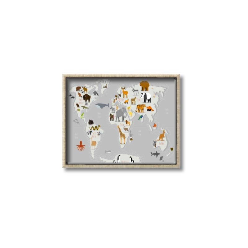 Picture of Animals Map Grey _GroupedProduct_Rectangle_Landscape_Canvas_Framed_