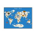 Picture of Animals Map Blue _GroupedProduct_Rectangle_Landscape_Canvas_Framed_