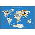 Picture of Animals Map Blue _GroupedProduct_Rectangle_Landscape_Canvas_Framed_