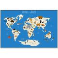 Picture of Animals Map Blue _GroupedProduct_Rectangle_Landscape_Canvas_Framed_