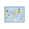 Picture of Animals Map Light Blue _GroupedProduct_Rectangle_Landscape_Canvas_Framed_