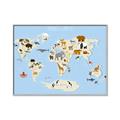 Picture of Animals Map Light Blue _GroupedProduct_Rectangle_Landscape_Canvas_Framed_