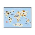 Picture of Animals Map Light Blue _GroupedProduct_Rectangle_Landscape_Canvas_Framed_