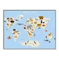 Picture of Animals Map Light Blue _GroupedProduct_Rectangle_Landscape_Canvas_Framed_