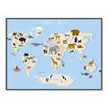 Picture of Animals Map Light Blue _GroupedProduct_Rectangle_Landscape_Canvas_Framed_