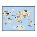 Picture of Animals Map Light Blue _GroupedProduct_Rectangle_Landscape_Canvas_Framed_