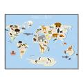 Picture of Animals Map Light Blue _GroupedProduct_Rectangle_Landscape_Canvas_Framed_