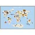 Picture of Animals Map Light Blue _GroupedProduct_Rectangle_Landscape_Canvas_Framed_
