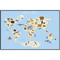 Picture of Animals Map Light Blue _GroupedProduct_Rectangle_Landscape_Canvas_Framed_