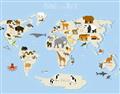 Picture of Animals Map Light Blue _GroupedProduct_Rectangle_Landscape_Unframed_Print_Only_
