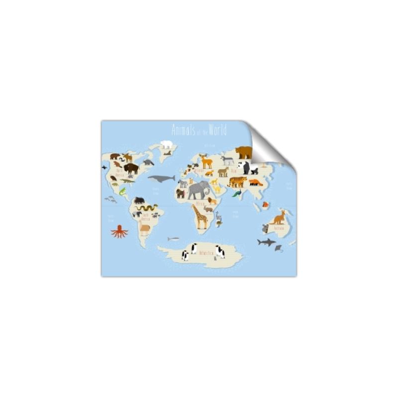 Picture of Animals Map Light Blue _GroupedProduct_Rectangle_Landscape_Unframed_Print_Only_