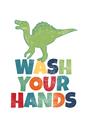 Picture of Wash Your Hands Green Dino _GroupedProduct_Rectangle_Portrait_Mini_ _GroupedProduct_Rectangle_Portrait_Unframed_Print_Only_