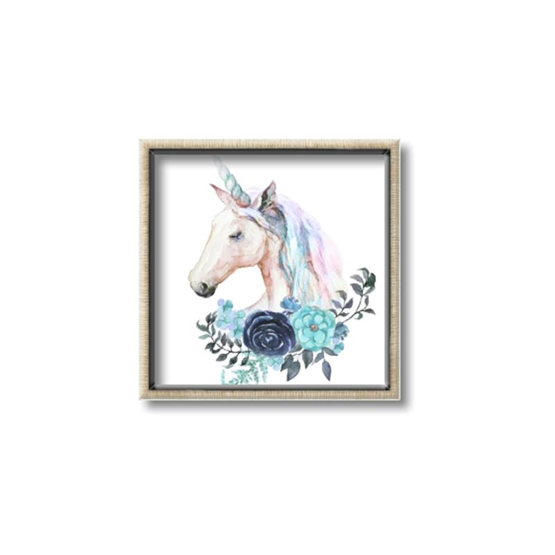 Picture of Blue Floral Unicorn _GroupedProduct_Square_Mini_ _GroupedProduct_Square_Canvas_Framed_