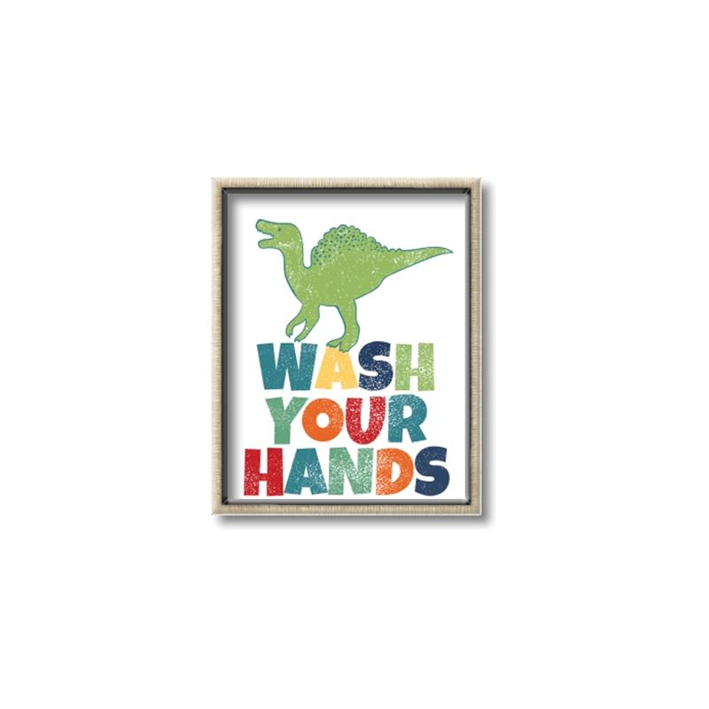 Picture of Wash Your Hands Green Dino _GroupedProduct_Rectangle_Portrait_Mini_ _GroupedProduct_Rectangle_Portrait_Canvas_Framed_