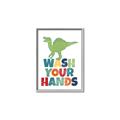 Picture of Wash Your Hands Green Dino _GroupedProduct_Rectangle_Portrait_Mini_ _GroupedProduct_Rectangle_Portrait_Canvas_Framed_