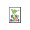Picture of Wash Your Hands Green Dino _GroupedProduct_Rectangle_Portrait_Mini_ _GroupedProduct_Rectangle_Portrait_Canvas_Framed_