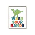 Picture of Wash Your Hands Green Dino _GroupedProduct_Rectangle_Portrait_Mini_ _GroupedProduct_Rectangle_Portrait_Canvas_Framed_