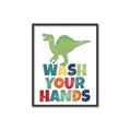 Picture of Wash Your Hands Green Dino _GroupedProduct_Rectangle_Portrait_Mini_ _GroupedProduct_Rectangle_Portrait_Canvas_Framed_