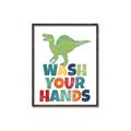 Picture of Wash Your Hands Green Dino _GroupedProduct_Rectangle_Portrait_Mini_ _GroupedProduct_Rectangle_Portrait_Canvas_Framed_
