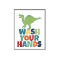 Picture of Wash Your Hands Green Dino _GroupedProduct_Rectangle_Portrait_Mini_ _GroupedProduct_Rectangle_Portrait_Canvas_Framed_