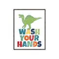 Picture of Wash Your Hands Green Dino _GroupedProduct_Rectangle_Portrait_Mini_ _GroupedProduct_Rectangle_Portrait_Canvas_Framed_