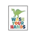 Picture of Wash Your Hands Green Dino _GroupedProduct_Rectangle_Portrait_Mini_ _GroupedProduct_Rectangle_Portrait_Canvas_Framed_