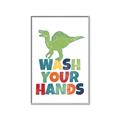 Picture of Wash Your Hands Green Dino _GroupedProduct_Rectangle_Portrait_Mini_ _GroupedProduct_Rectangle_Portrait_Canvas_Framed_
