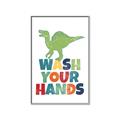 Picture of Wash Your Hands Green Dino _GroupedProduct_Rectangle_Portrait_Mini_ _GroupedProduct_Rectangle_Portrait_Canvas_Framed_