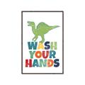 Picture of Wash Your Hands Green Dino _GroupedProduct_Rectangle_Portrait_Mini_ _GroupedProduct_Rectangle_Portrait_Canvas_Framed_