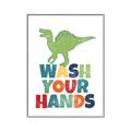 Picture of Wash Your Hands Green Dino _GroupedProduct_Rectangle_Portrait_Mini_ _GroupedProduct_Rectangle_Portrait_Canvas_Framed_