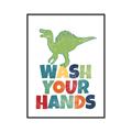 Picture of Wash Your Hands Green Dino _GroupedProduct_Rectangle_Portrait_Mini_ _GroupedProduct_Rectangle_Portrait_Canvas_Framed_