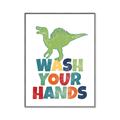 Picture of Wash Your Hands Green Dino _GroupedProduct_Rectangle_Portrait_Mini_ _GroupedProduct_Rectangle_Portrait_Canvas_Framed_