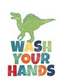 Picture of Wash Your Hands Green Dino _GroupedProduct_Rectangle_Portrait_Mini_ _GroupedProduct_Rectangle_Portrait_Unframed_Print_Only_
