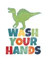 Picture of Wash Your Hands Green Dino _GroupedProduct_Rectangle_Portrait_Mini_ _GroupedProduct_Rectangle_Portrait_Unframed_Print_Only_