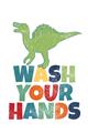 Picture of Wash Your Hands Green Dino _GroupedProduct_Rectangle_Portrait_Mini_ _GroupedProduct_Rectangle_Portrait_Unframed_Print_Only_