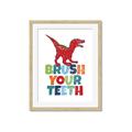 Picture of Brush Your Teeth Red Dino _GroupedProduct_Rectangle_Portrait_Mini_ _GroupedProduct_Rectangle_Portrait_Framed_Matted_