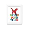 Picture of Brush Your Teeth Red Dino _GroupedProduct_Rectangle_Portrait_Mini_ _GroupedProduct_Rectangle_Portrait_Framed_Matted_