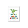 Picture of Wash Your Hands Green Dino _GroupedProduct_Rectangle_Portrait_Mini_ _GroupedProduct_Rectangle_Portrait_Framed_Matted_