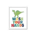 Picture of Wash Your Hands Green Dino _GroupedProduct_Rectangle_Portrait_Mini_ _GroupedProduct_Rectangle_Portrait_Framed_Matted_