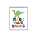 Picture of Wash Your Hands Green Dino _GroupedProduct_Rectangle_Portrait_Mini_ _GroupedProduct_Rectangle_Portrait_Framed_Matted_