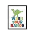 Picture of Wash Your Hands Green Dino _GroupedProduct_Rectangle_Portrait_Mini_ _GroupedProduct_Rectangle_Portrait_Framed_Matted_