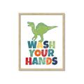 Picture of Wash Your Hands Green Dino _GroupedProduct_Rectangle_Portrait_Mini_ _GroupedProduct_Rectangle_Portrait_Framed_Matted_