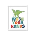Picture of Wash Your Hands Green Dino _GroupedProduct_Rectangle_Portrait_Mini_ _GroupedProduct_Rectangle_Portrait_Framed_Matted_