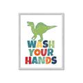 Picture of Wash Your Hands Green Dino _GroupedProduct_Rectangle_Portrait_Mini_ _GroupedProduct_Rectangle_Portrait_Framed_Matted_