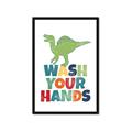 Picture of Wash Your Hands Green Dino _GroupedProduct_Rectangle_Portrait_Mini_ _GroupedProduct_Rectangle_Portrait_Framed_Matted_