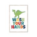 Picture of Wash Your Hands Green Dino _GroupedProduct_Rectangle_Portrait_Mini_ _GroupedProduct_Rectangle_Portrait_Framed_Matted_