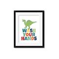 Picture of Wash Your Hands Green Dino _GroupedProduct_Rectangle_Portrait_Mini_ _GroupedProduct_Rectangle_Portrait_Framed_Matted_